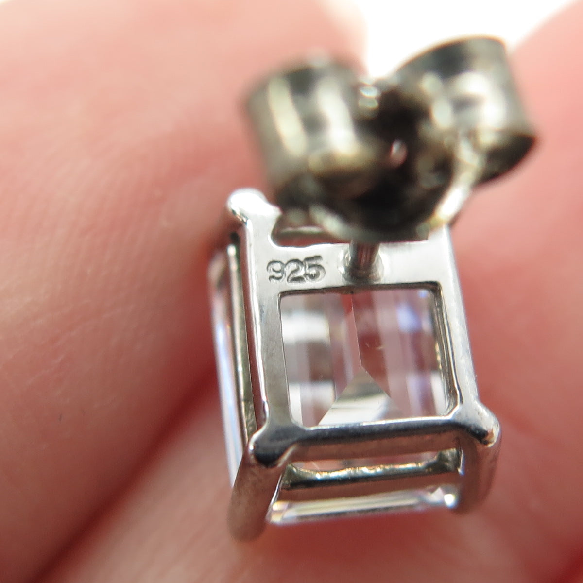 925 Sterling Silver Radiant-Cut Shaped C Z Stud Earrings