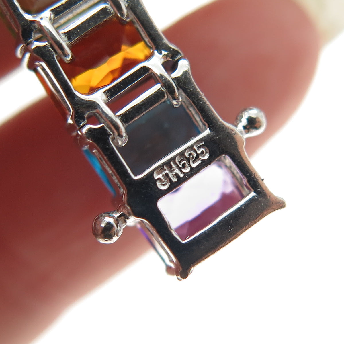 925 Sterling Silver Multi-Color C Z Tennis Link Bracelet 6.5"