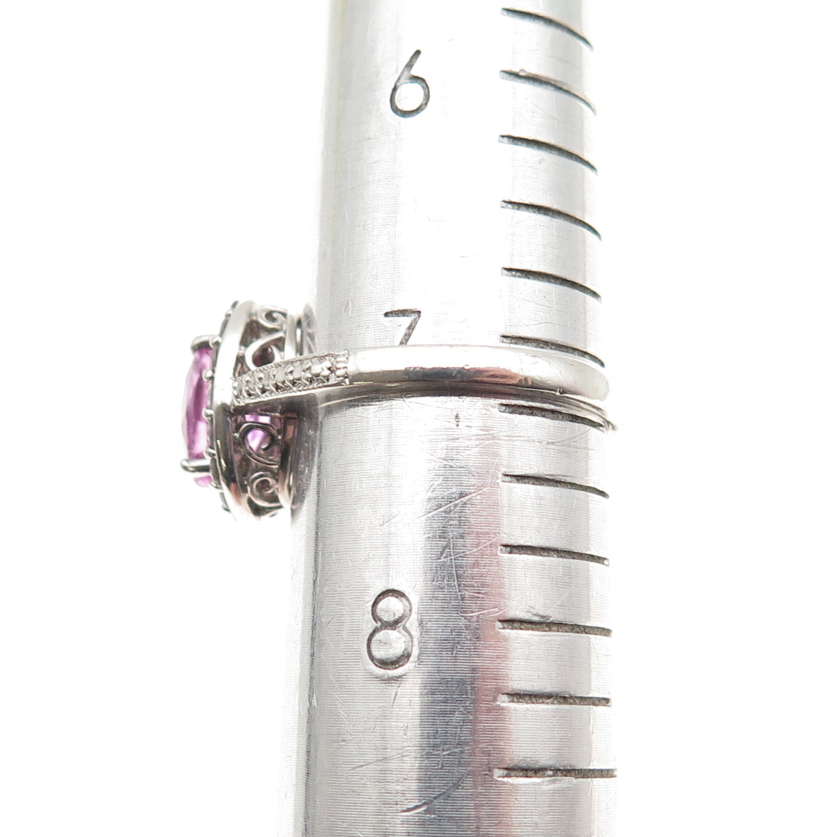 925 Sterling Silver Real Pink & White Topaz Ring Size 7.25