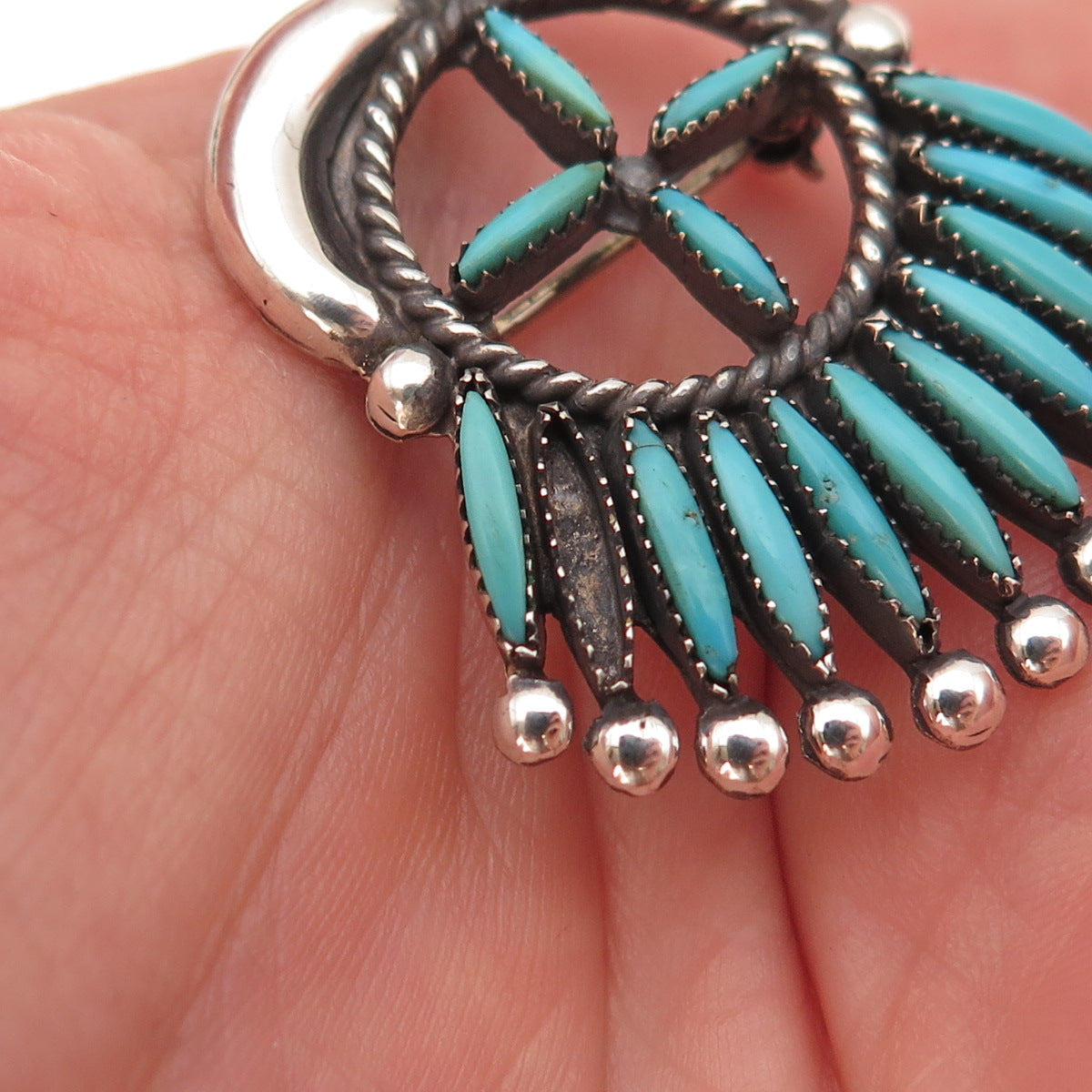 Ruby Gchachu Zuni Old Pawn Sterling Turquoise Pin Brooch Pendant (missing stone)