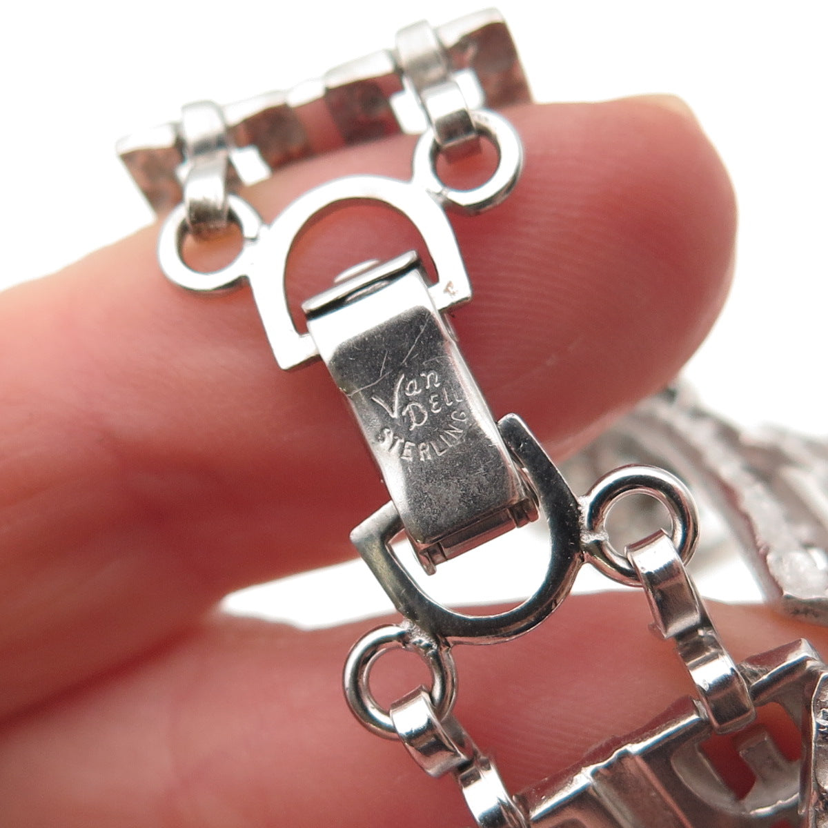 Van Dell 925 Sterling Silver Vintage Nugget Panel Link Bracelet 7"