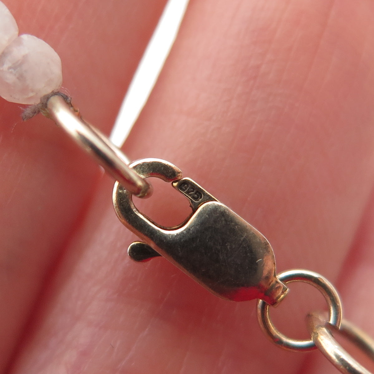 925 Sterling Gold Plated Vintage Real Moonstone Tassel Beaded Chain Necklace 28"