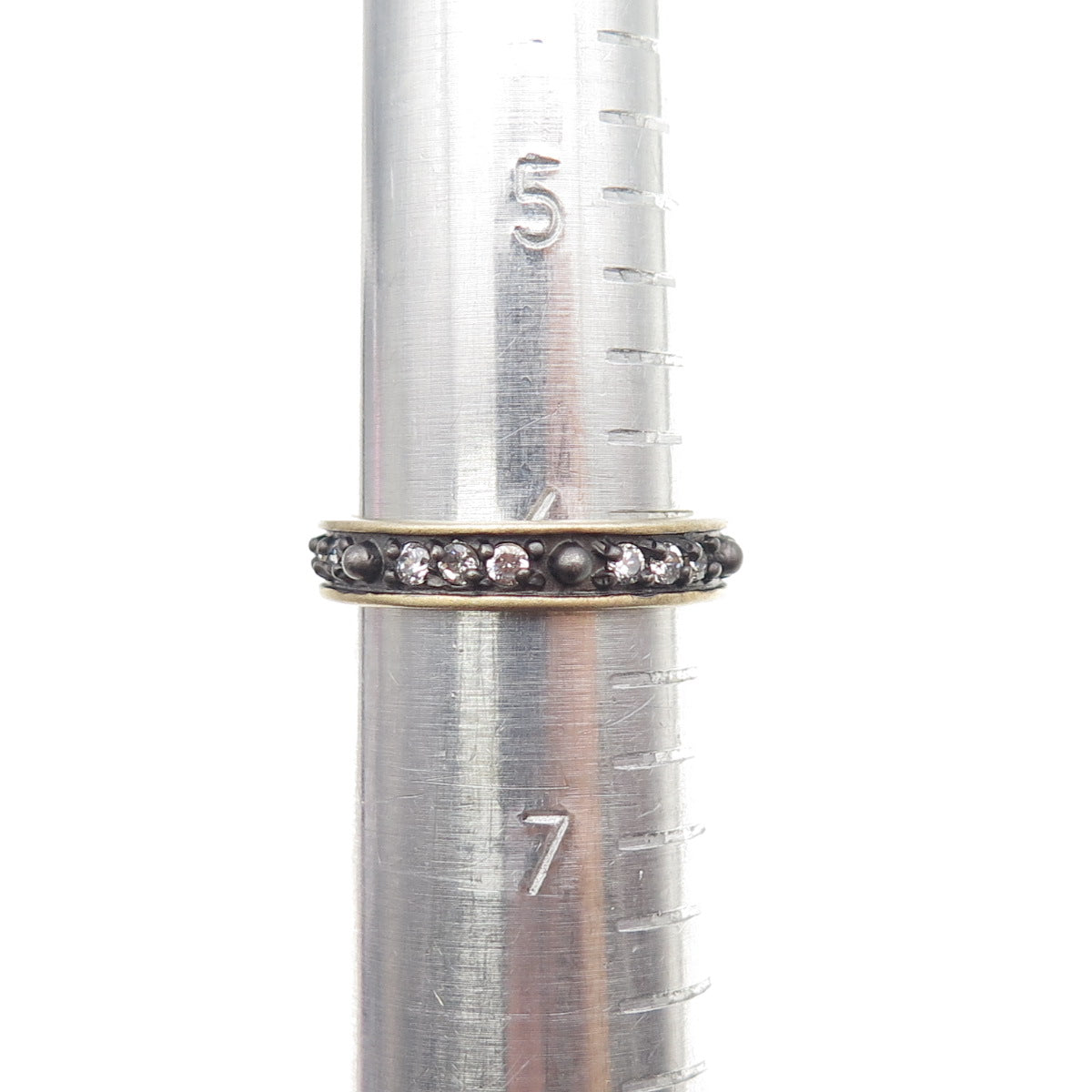 925 Sterling Silver Gold Plated Black Rhodium Round-Cut C Z Band Ring Size 6.25