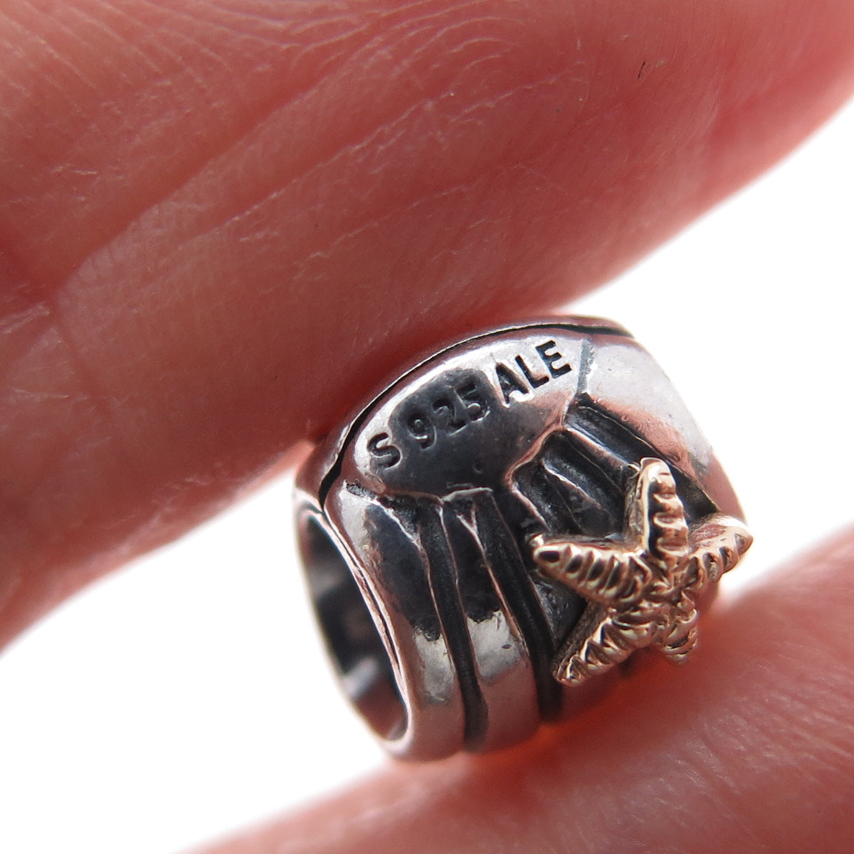PANDORA 925 Sterling Silver & Gold Starfish Seashell Slide Bead Charm