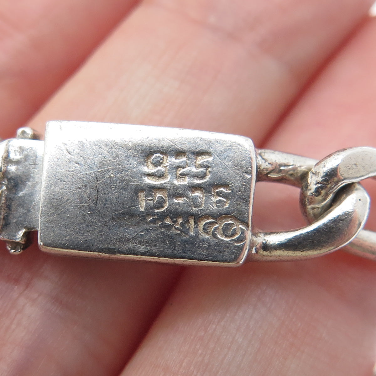 925 Sterling Silver Vintage Mexico Figaro Link Bracelet 7.5"
