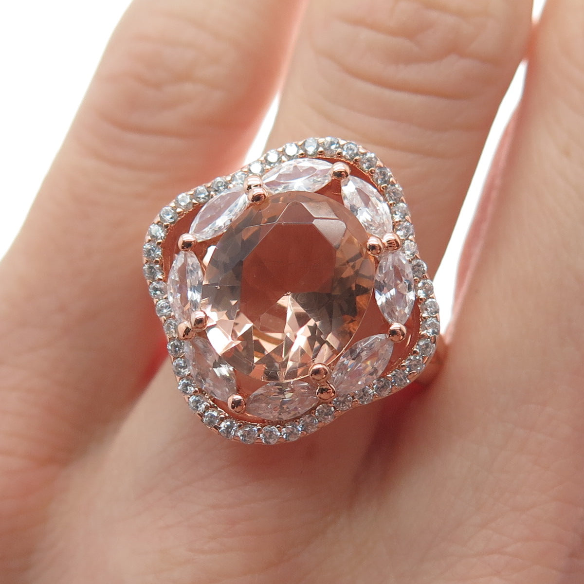 DSMK 925 Sterling Silver Rose Gold Plated Pink & White C Z Ring Size 7.5