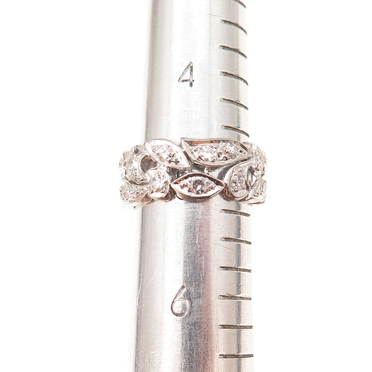 Platinum Antique Art Deco Real Round-Cut Diamond Floral Band Ring Size 5.25