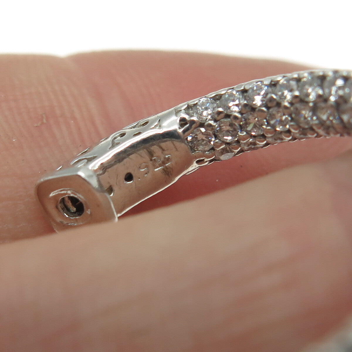 925 Sterling Silver Round-Cut C Z In & Out Hoop Earrings
