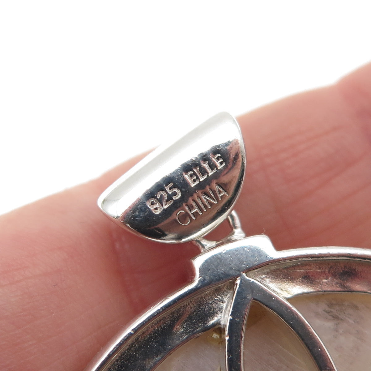 ELLE 925 Sterling Silver Vintage Real Ruby & Mother-of-Pearl Pendant