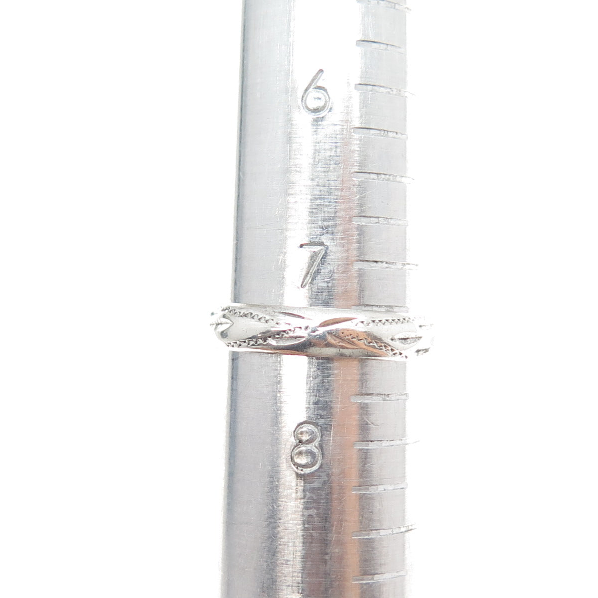 916 Silver Vintage European Diamond-Cut Oxidized Band Ring Size 7.5
