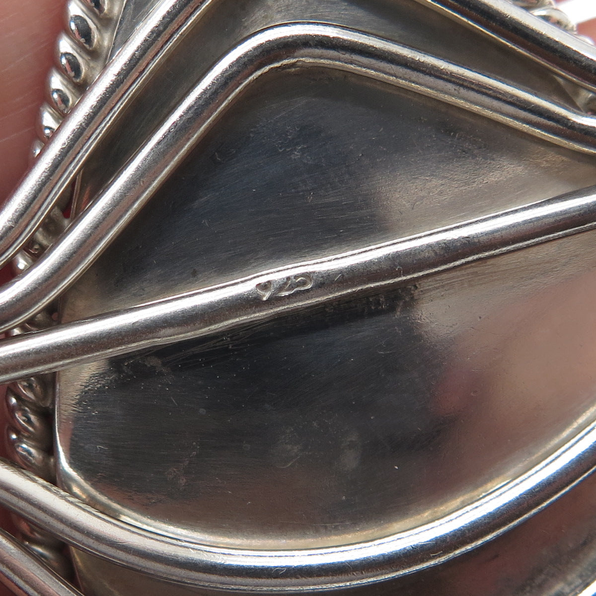 925 Sterling Silver Vintage Real Pear-Cut Jasper Adjustable Cuff Bracelet 7.75"