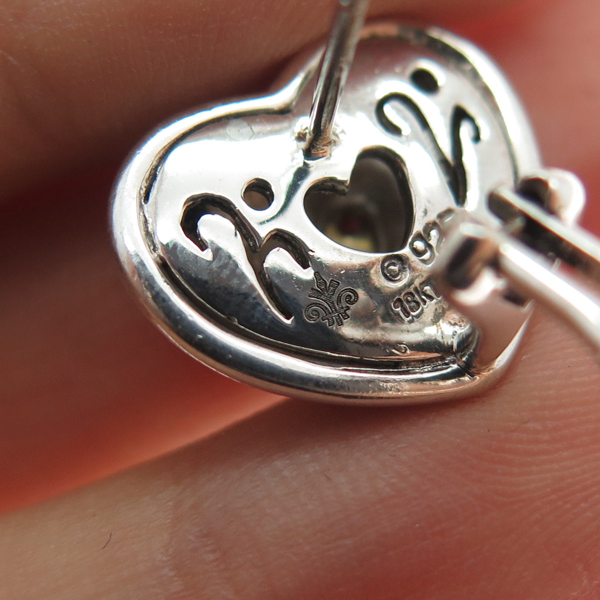 ANDREA CANDELA Sterling Silver 18K Gold Real Diamond Heart Omega Back Earrings