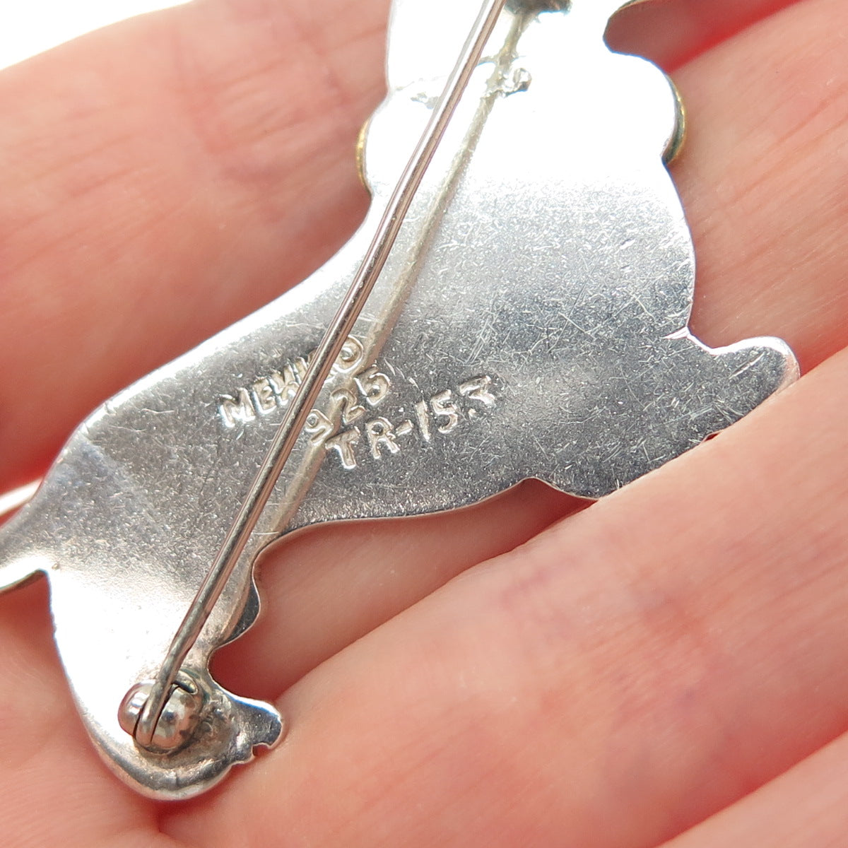 925 Sterling Silver 2-Tone Vintage Mexico Dachshund Dog Pin Brooch