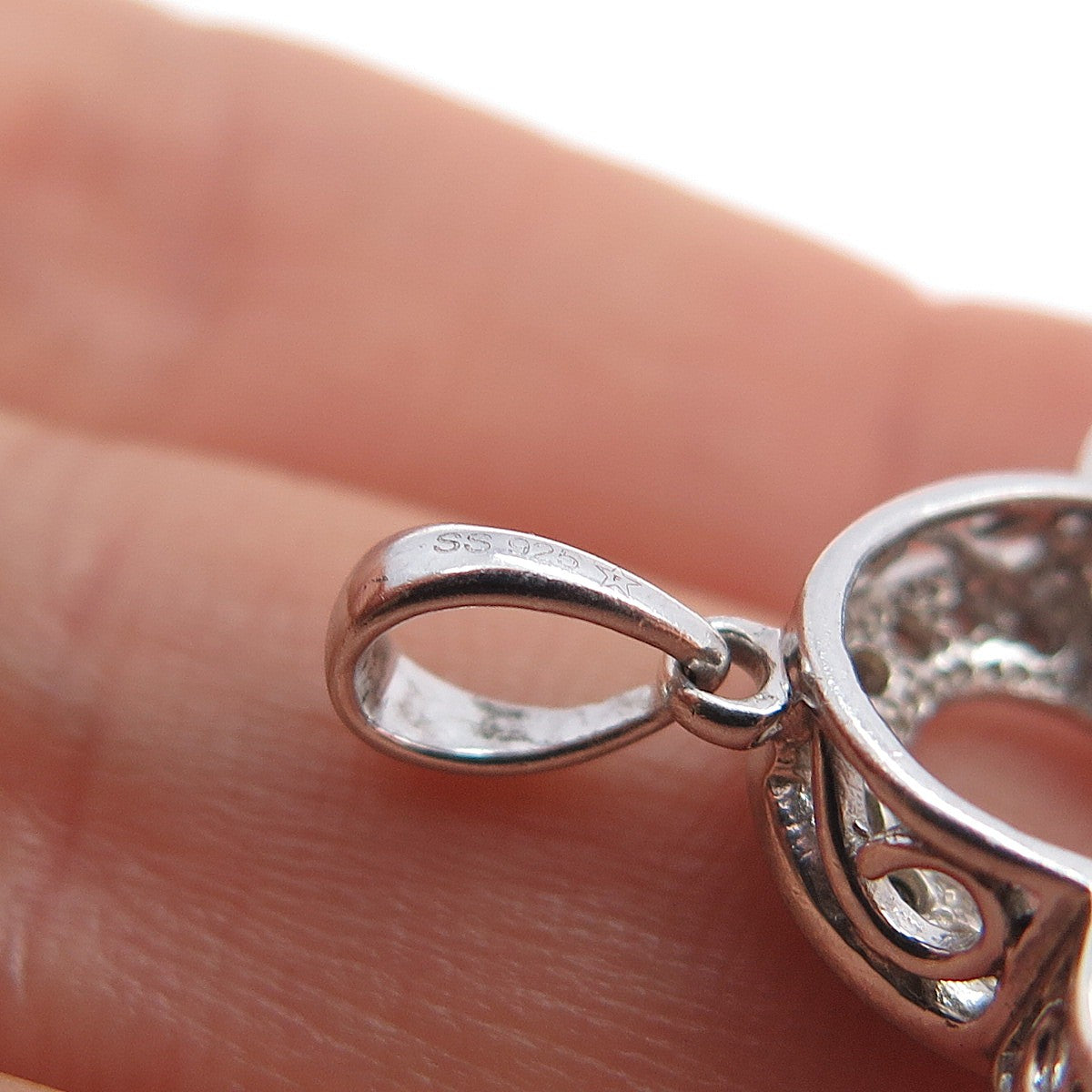 925 Sterling Silver Real Round-Cut Diamond Couple Heart Charm Pendant