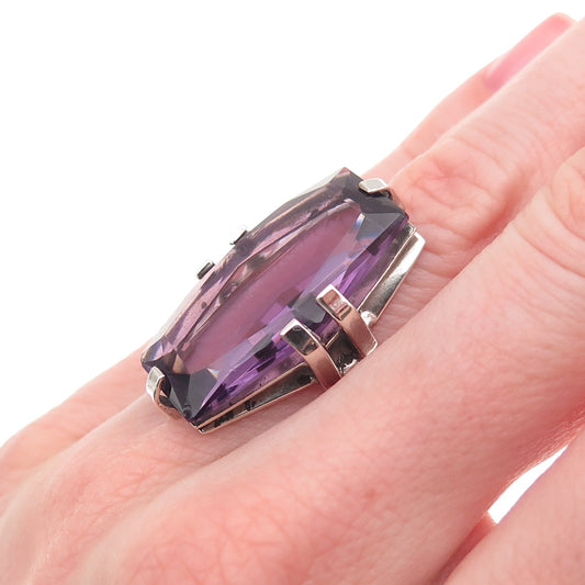 925 Sterling Silver Antique Art Deco Real Amethyst Oxidized Ring Size 4.75