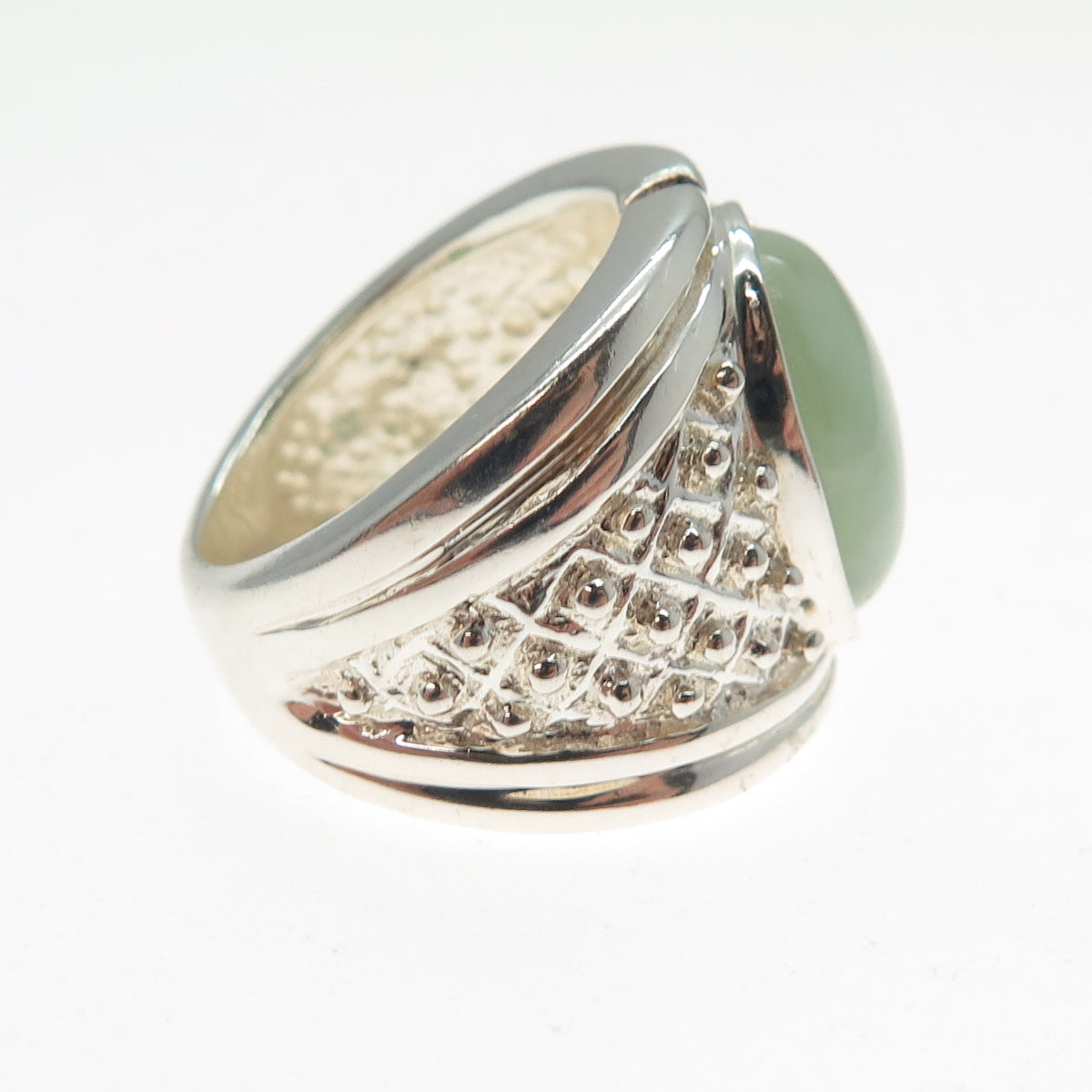 925 Sterling Silver Vintage WW Hong Kong Real Jade Modernist Ring Size 5