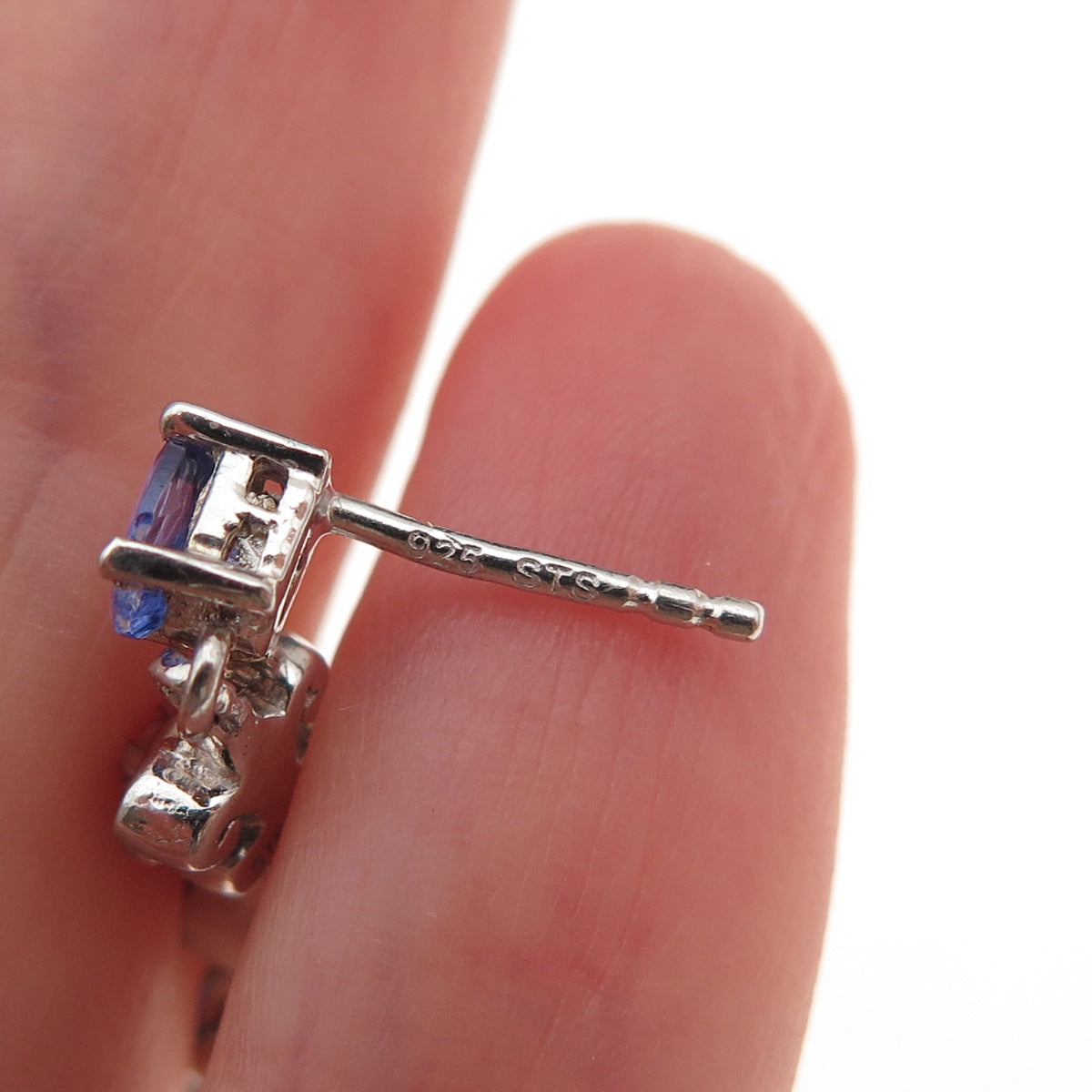 Chuck Clemency 925 Sterling Silver Real Tanzanite & White Topaz Dangle Earrings