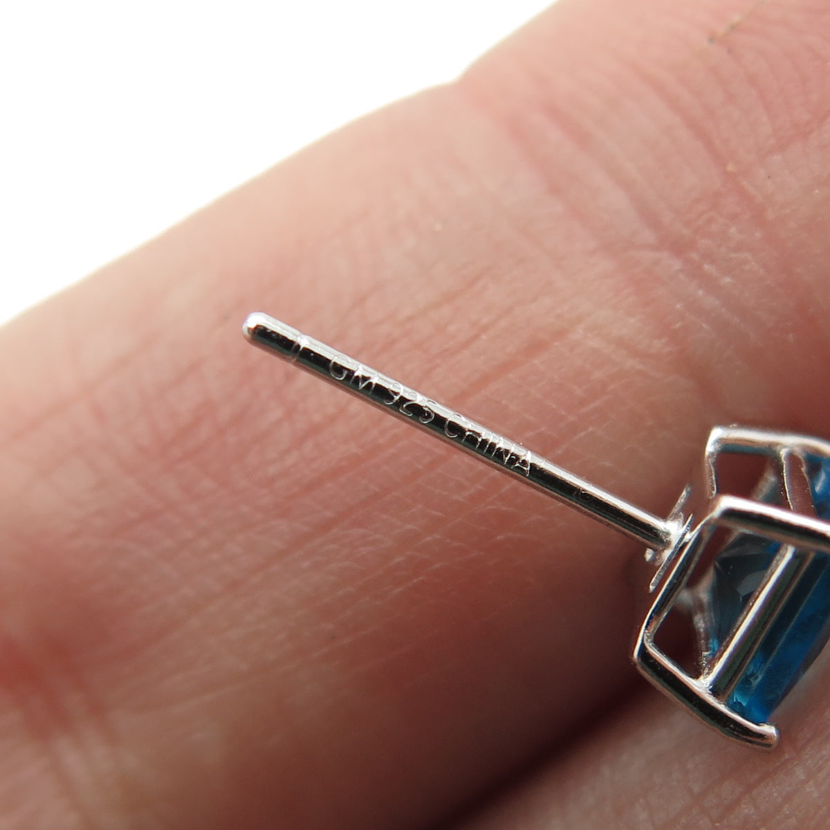 925 Sterling Silver Princess-Cut Shaped Swiss Blue C Z Stud Earrings