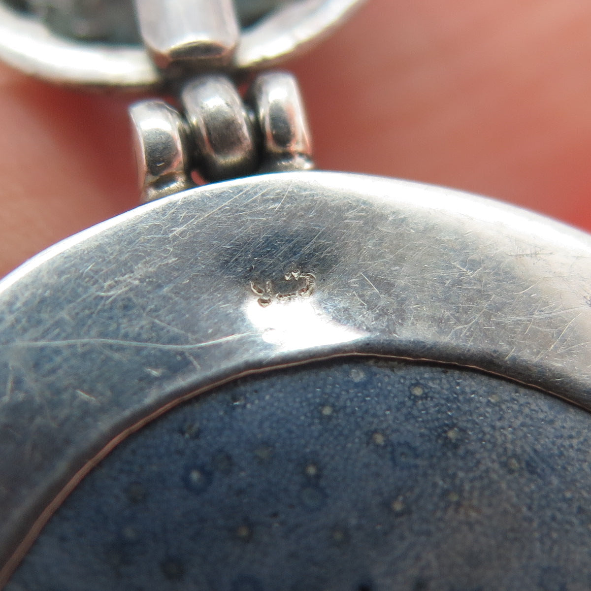 925 Sterling Silver Vintage Real Angelite Modernist Flower Pendant