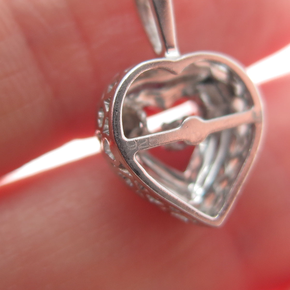 925 Sterling Silver Pink Round-Cut Shaped C Z Open Heart Minimalist Pendant