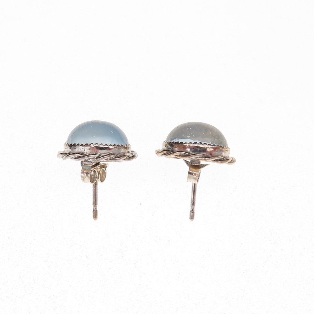 White Gold Filled Antique Art Deco Opalite Oxidized Stud Earrings
