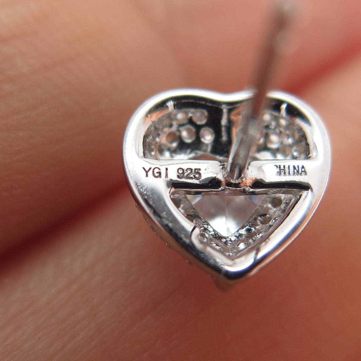 925 Sterling Silver Heart & Round-Cut C Z Stud Earrings