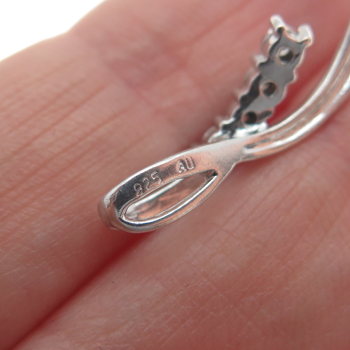 925 Sterling Silver Real Round-Cut Diamond Ribbon Minimalist Pendant