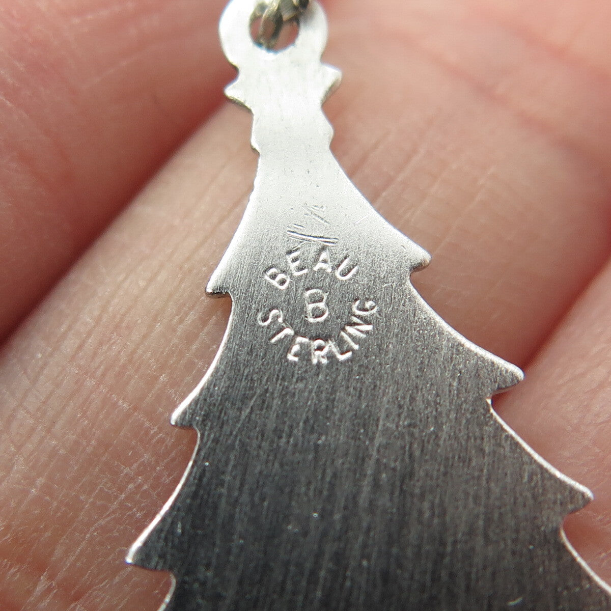 BEAU 925 Sterling Silver Antique Art Deco Enamel Christmas Tree Charm Pendant