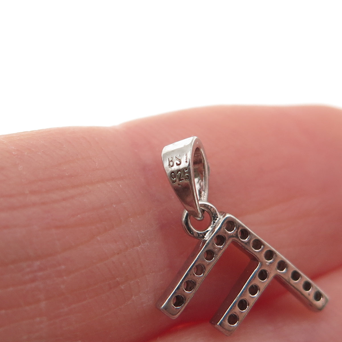 925 Sterling Silver Round-Cut C Z Letter F Initial Mini Charm Pendant