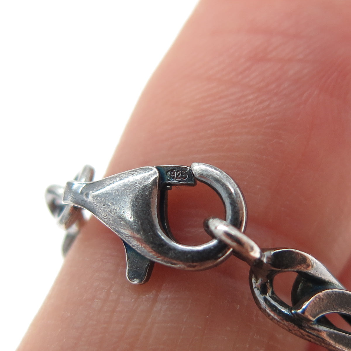 925 Sterling Silver Vintage Modernist Paperclip Link Oxidized Bracelet 7.25"