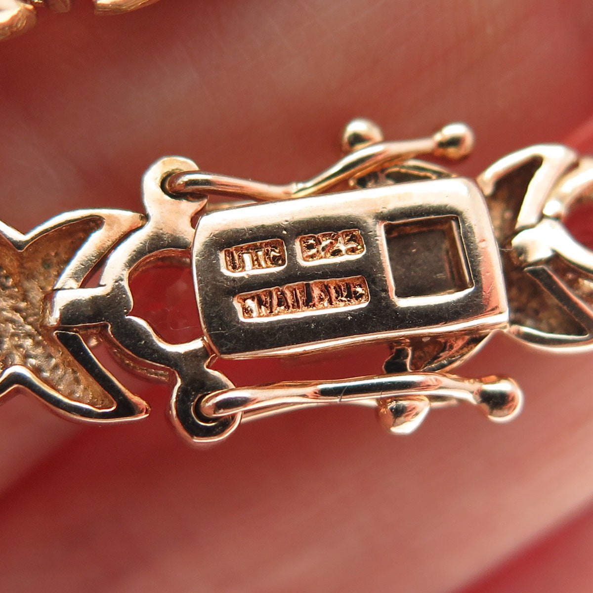 925 Sterling Rose Gold Plated Vintage Real Fire Topaz X Link Bracelet 7.5"