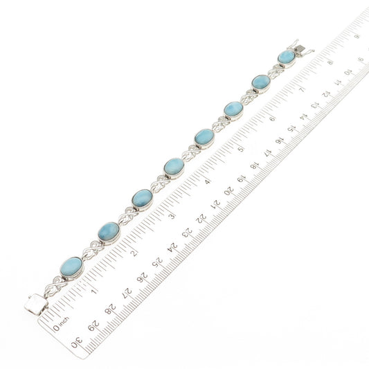 JH YOUNG 925 Sterling Silver Real Larimar & C Z Infinity Link Bracelet 7.75"