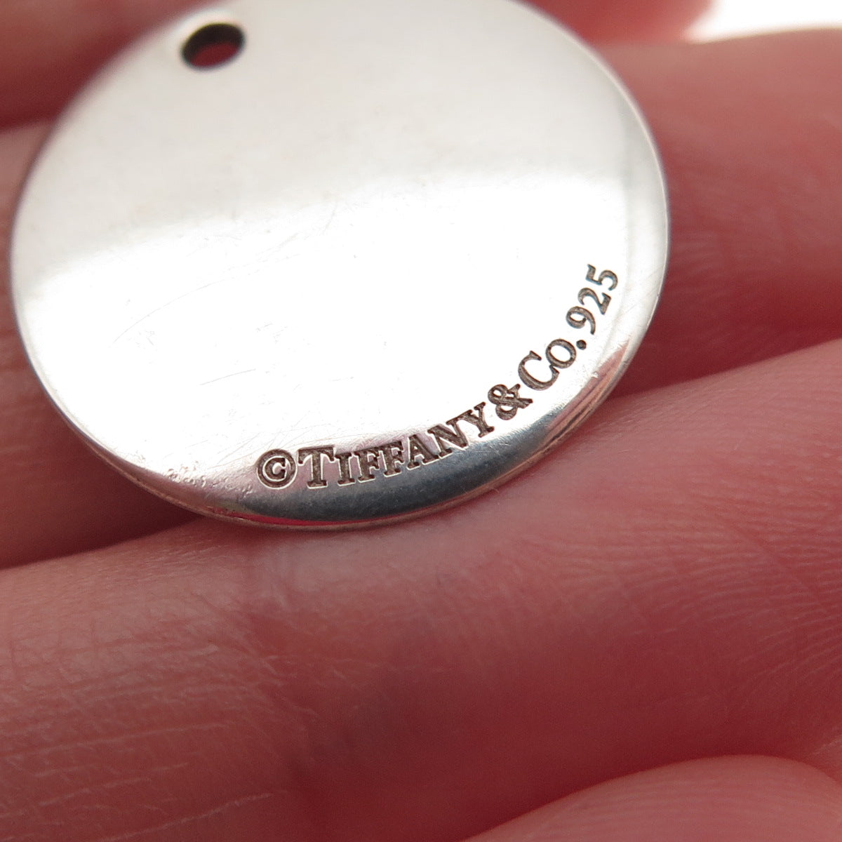 TIFFANY & CO. 925 Sterling Vintage Engraved Letter S Round Tag Charm Pendant