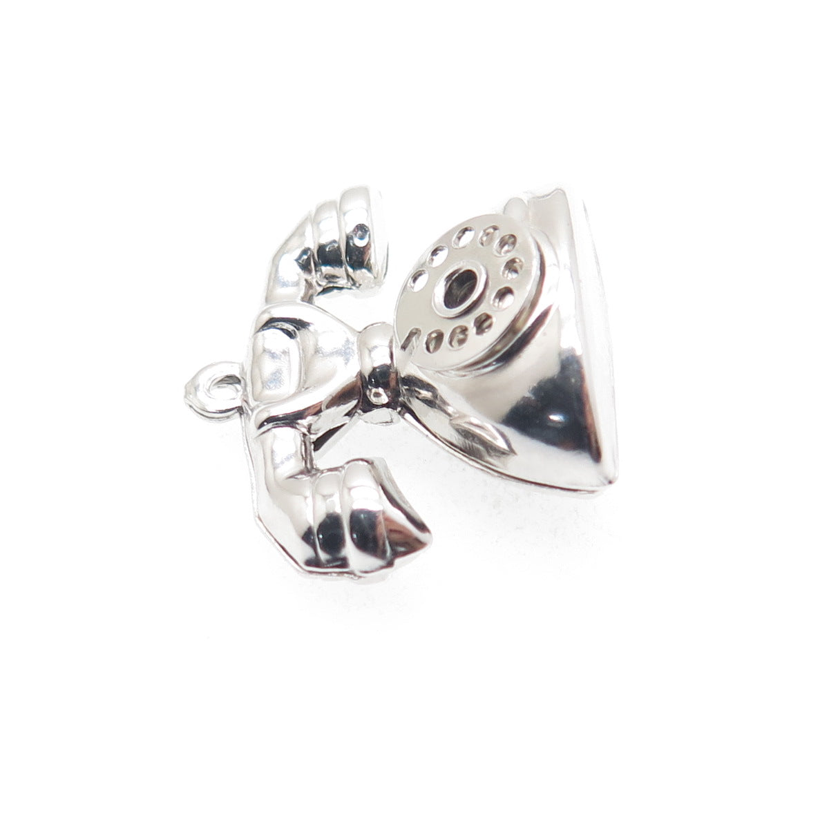 925 Sterling Silver Vintage Rotary Dial Retro Phone 3D Hollow Charm Pendant