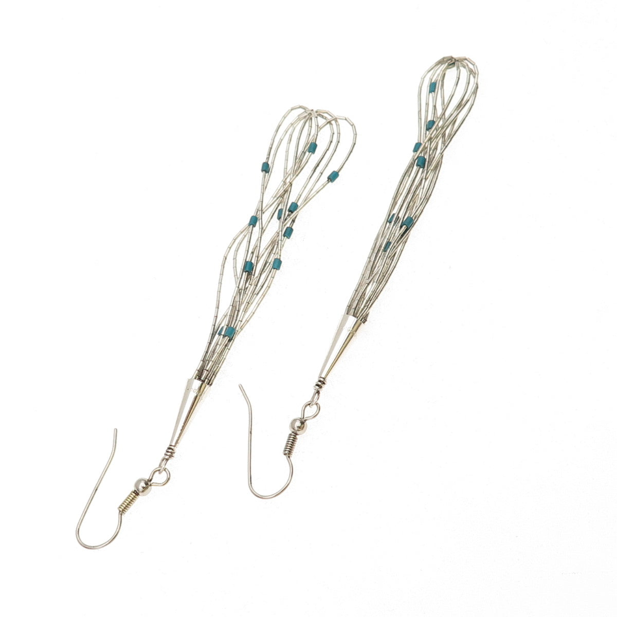 Old Pawn Sterling Silver Vintage Turquoise Liquid Chain Tribal Dangle Earrings