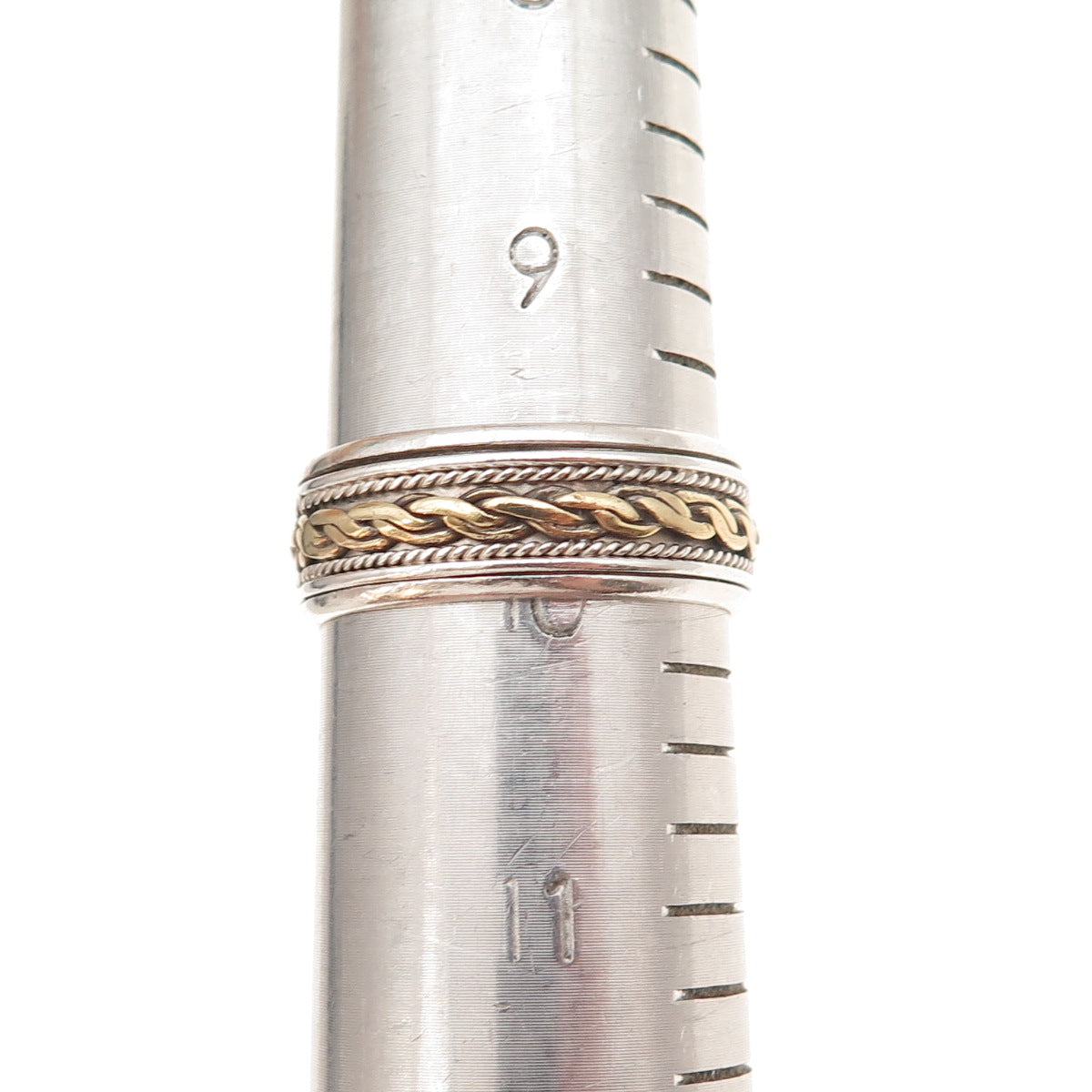 925 Sterling Silver 2-Tone Vintage Woven Rotating Oxidized Band Ring Size 10