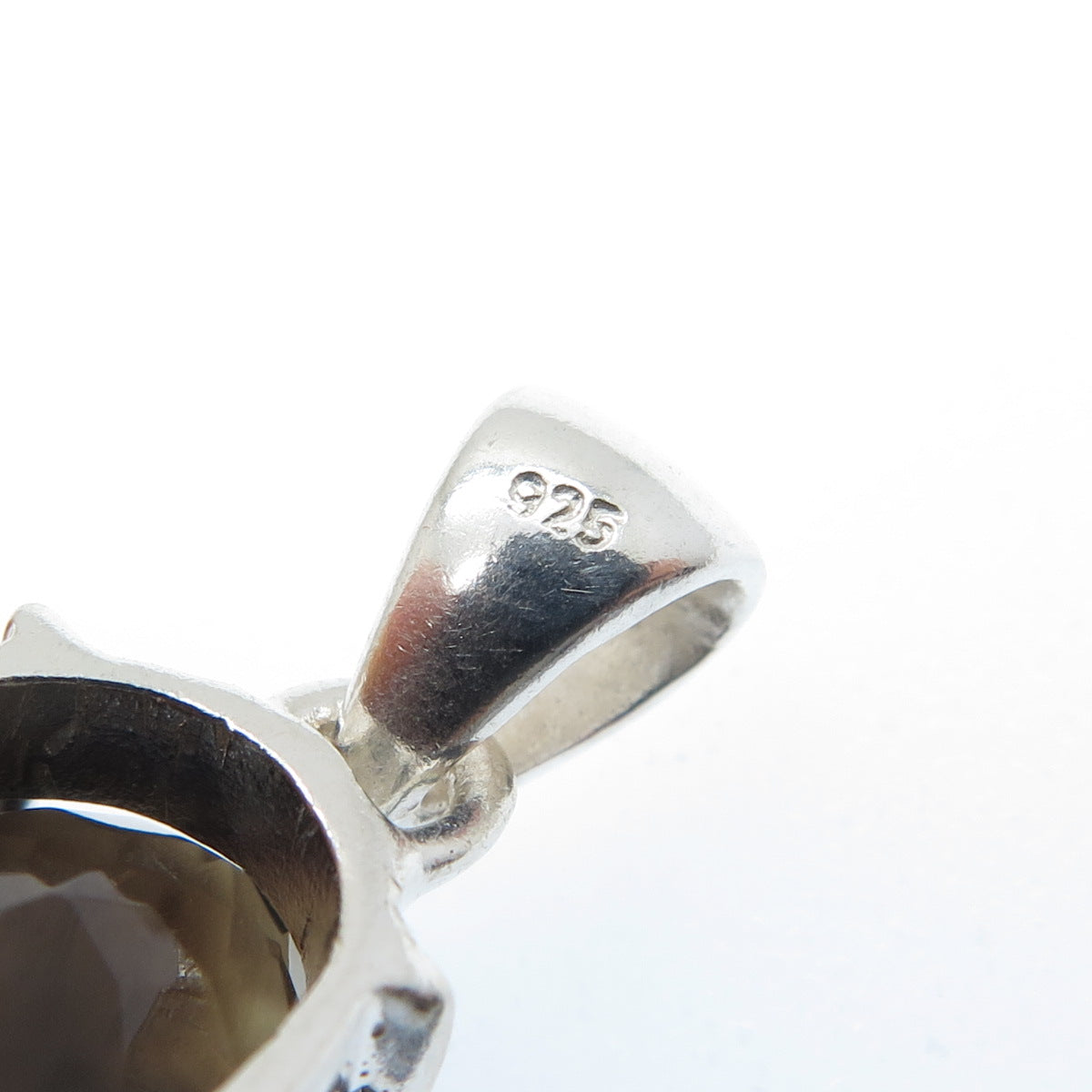 925 Sterling Silver Vintage Real Oval-Cut Phantom Quartz Pendant