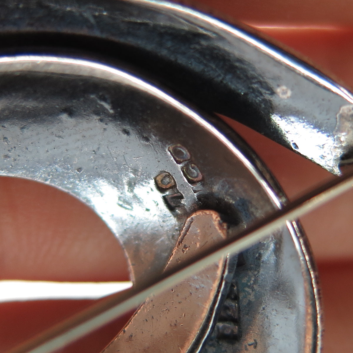 925 Sterling Silver Vintage Mexico Modernist Interlocked Oxidized Pin Brooch