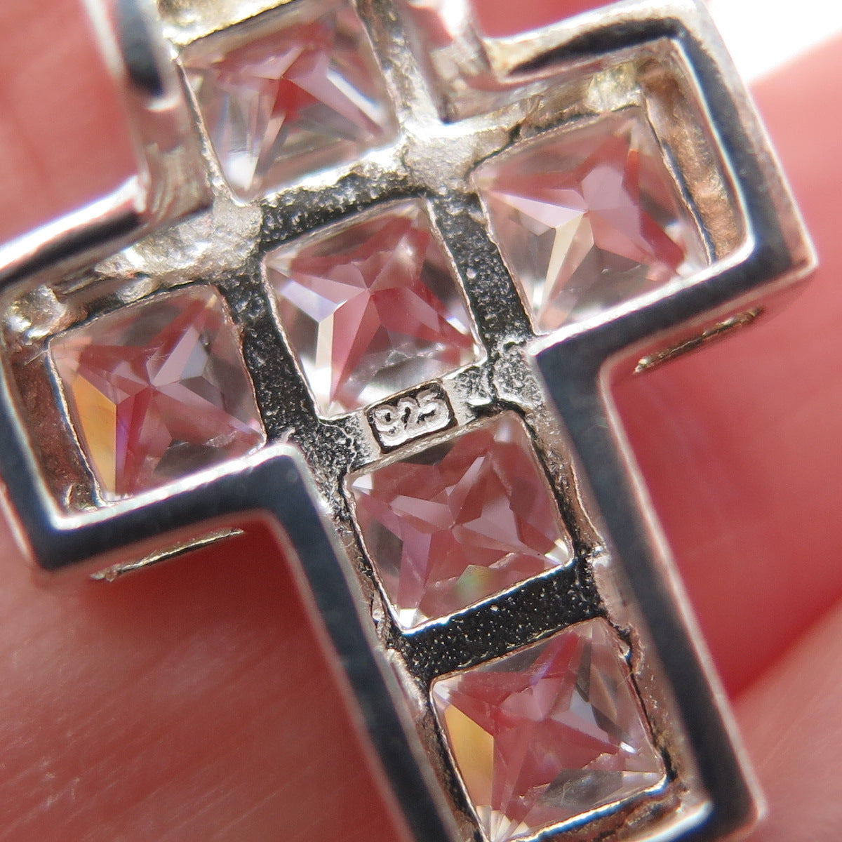925 Sterling Silver Princess-Cut C Z Cross Minimalist Slide Charm Pendant