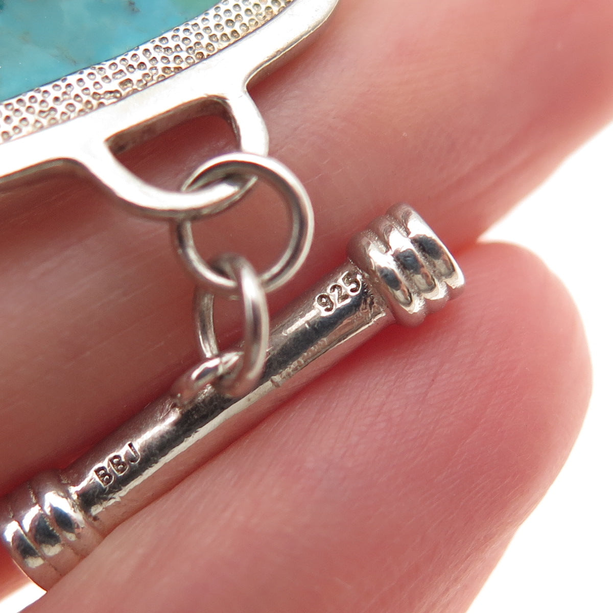 925 Sterling Silver Vintage Real Turquoise Panel Link Bracelet 6.5-7.75"