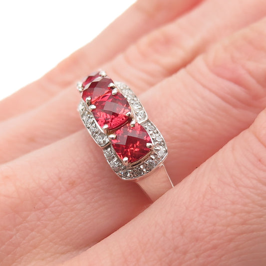 925 Sterling Silver Real Fire Topaz & C Z Ring Size 7