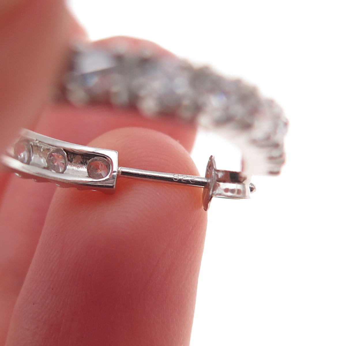 925 Sterling Silver Round-Cut C Z Hoop Earrings