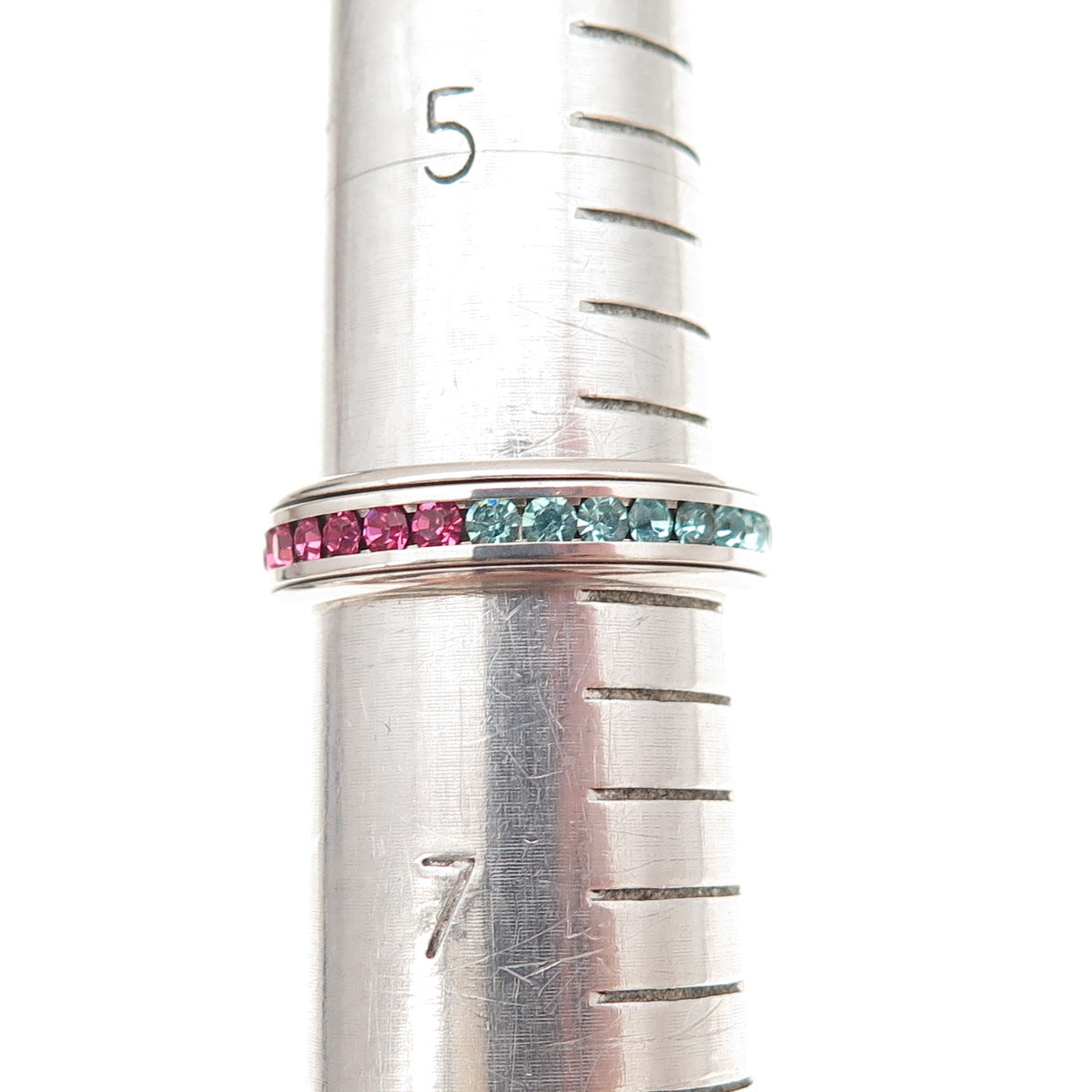 925 Sterling Silver Round-Cut Multi-Color Rhinestone Band Ring Size 6.25