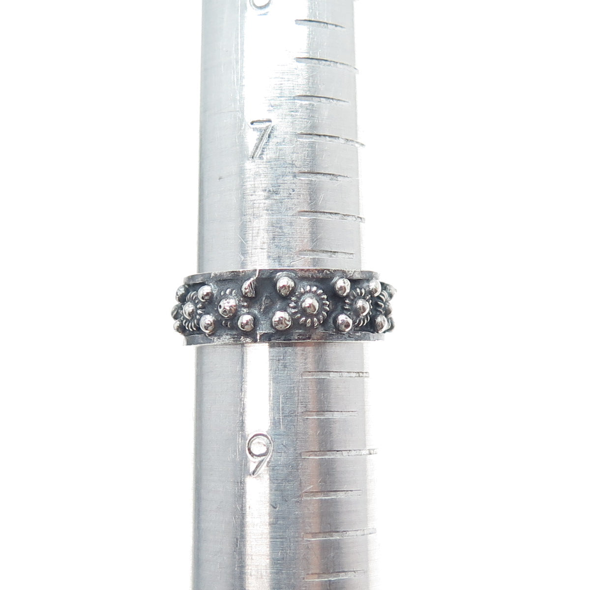925 Sterling Silver Vintage Mexico Cannetille Band Oxidized Ring Size 8.25