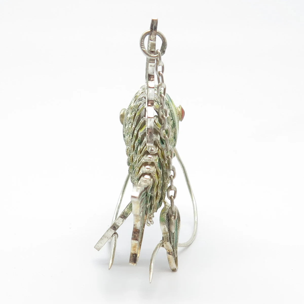 925 Sterling Silver Enamel Antique Chinese Fish Articulated Chatelaine Fob