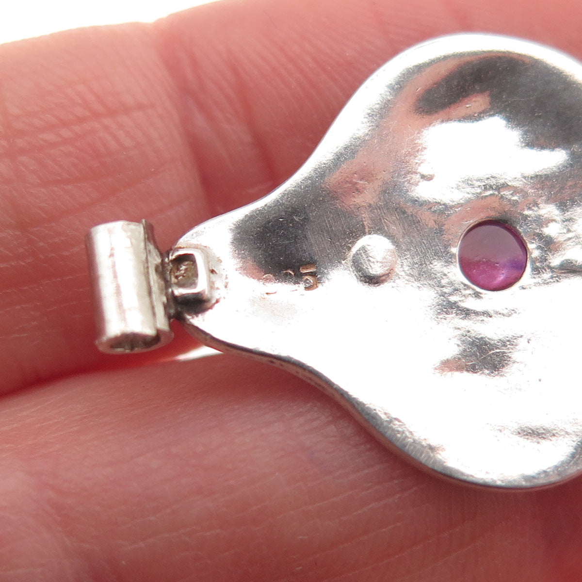 925 Sterling Silver Vintage Real Amethyst Modernist Oxidized Slide Pendant