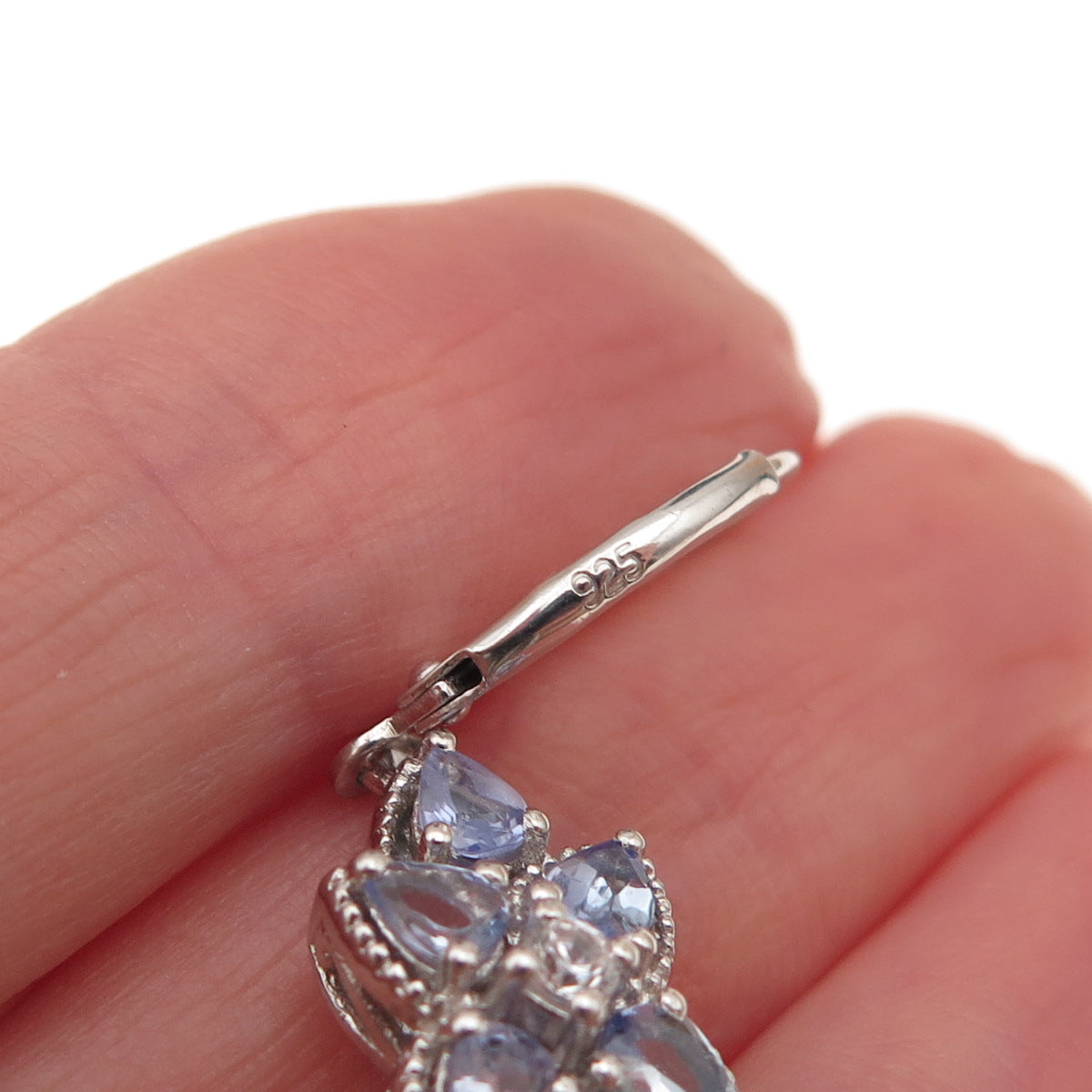 Chuck Clemency 925 Sterling Silver Real Tanzanite & White Topaz Dangle Earrings