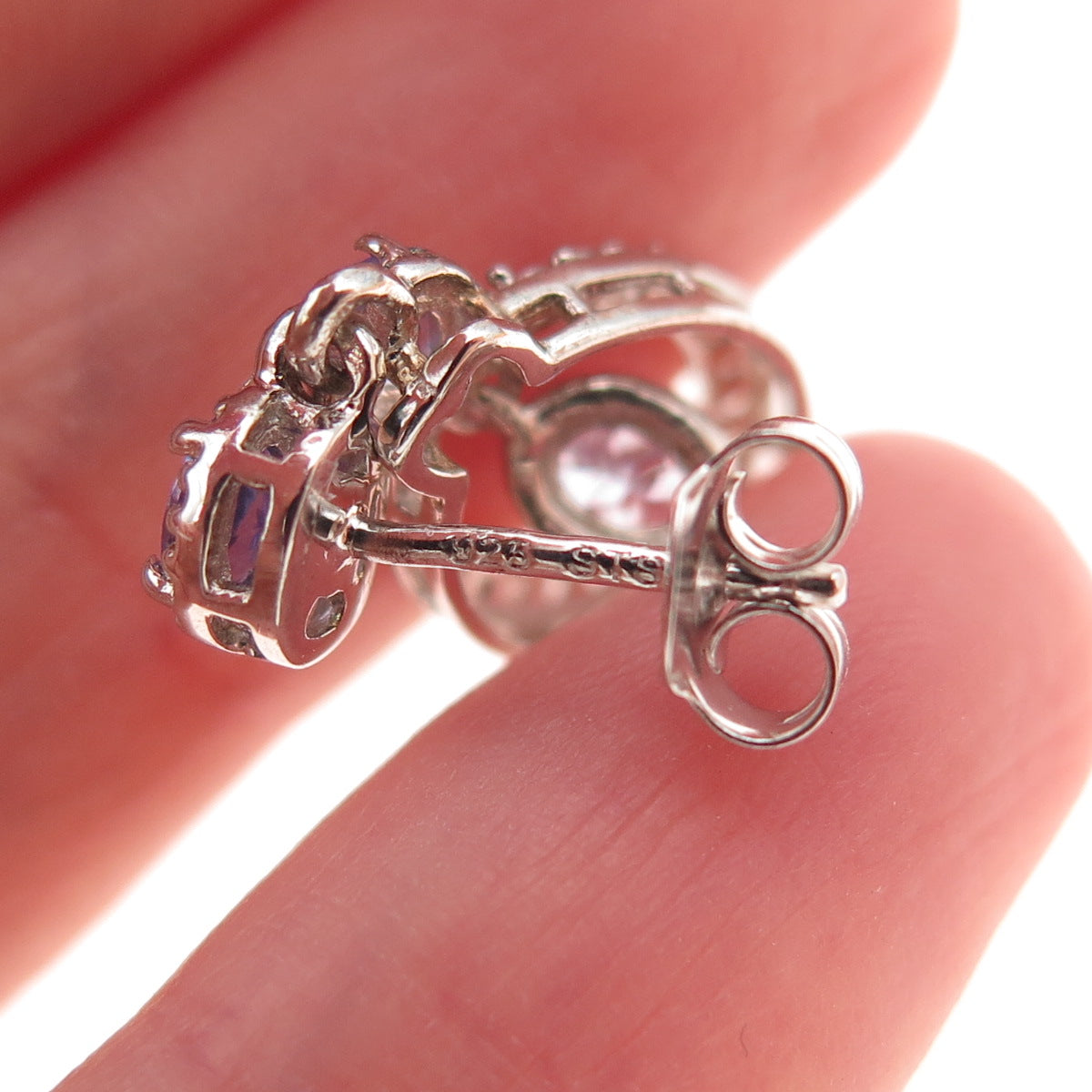 Chuck Clemency 925 Sterling Silver Real Tanzanite & White Topaz Dangle Earrings