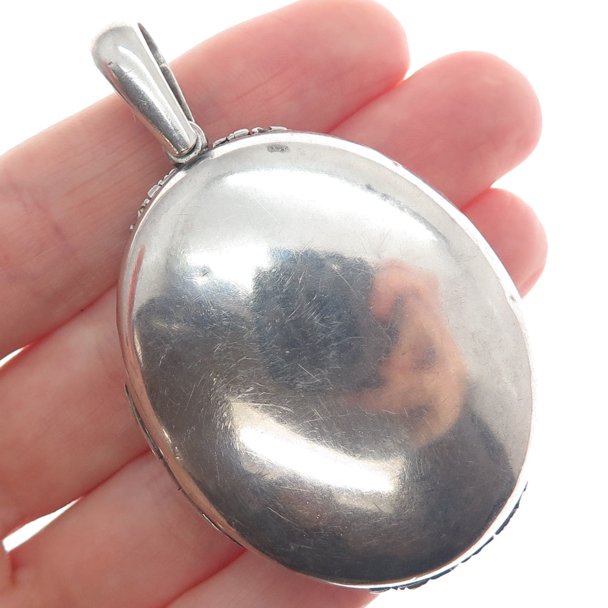 925 Sterling Silver Antique Victorian Ornate Heart Oval Locket Oxidized Pendant