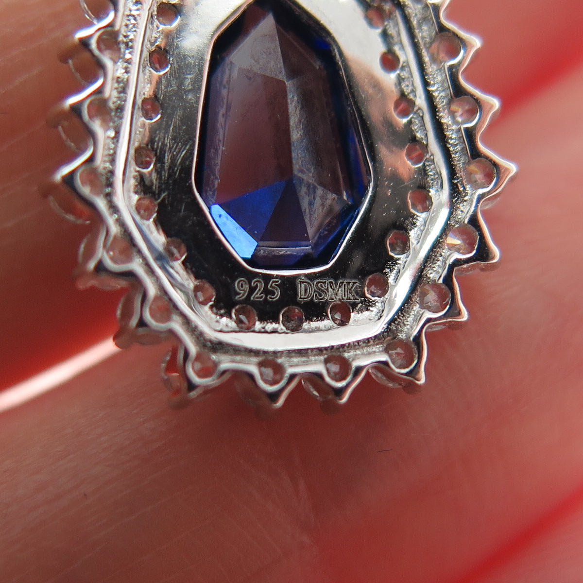 DSMK 925 Sterling Silver Pear & Round-Cut Blue White C Z Dangle Earrings